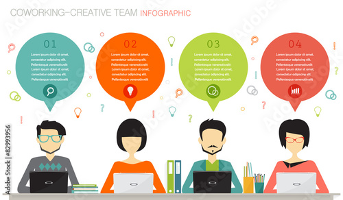 coworking, teamwork, creative team infographic concept