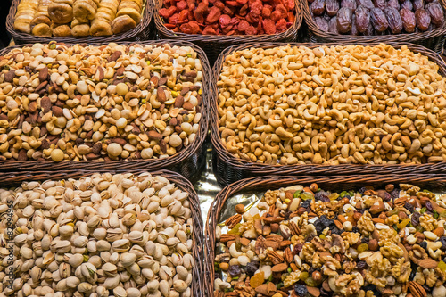 Photography Nuts and cereals seen at the Boqueria market in Barcelona