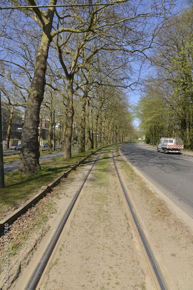 Rails de tram au boulevard du Souverain à Bruxelles