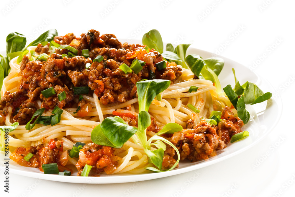 Pasta with meat, tomato sauce and vegetables Pasta with meat, tomato sauce and vegetables