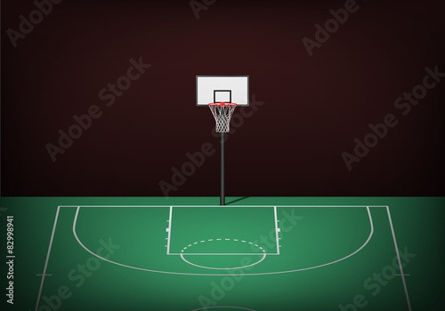 Basketball hoop on empty green court