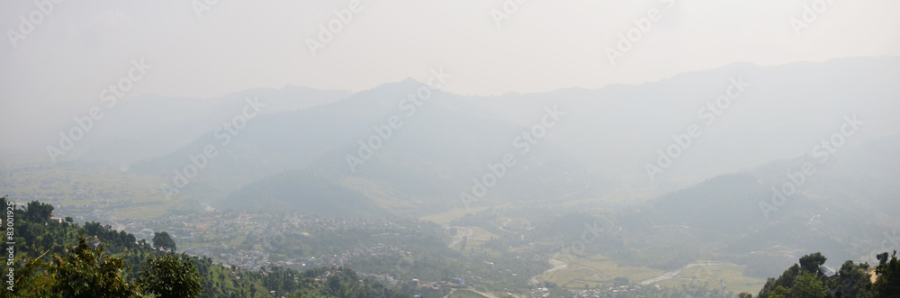 Panorama Cityscape of Pokhara look at on World Peace Pagoda