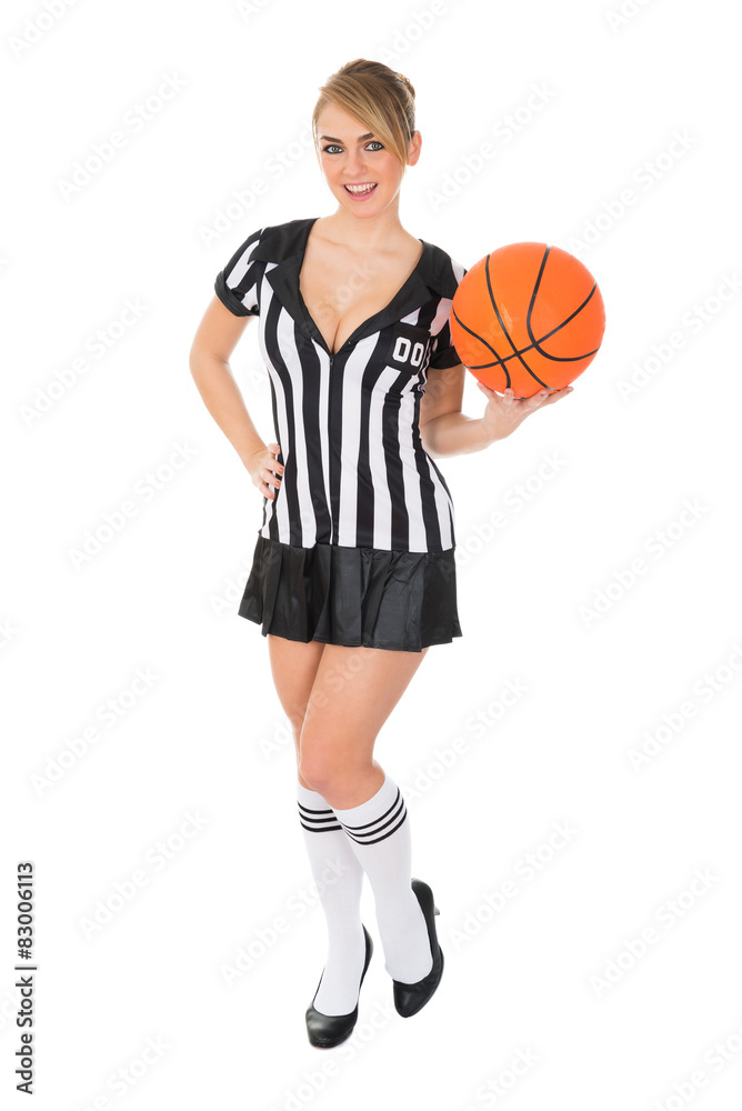 Fototapeta premium Female Referee Holding Basketball