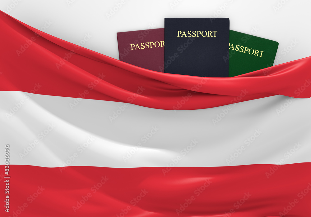 Travel and tourism in Austria, with assorted passports