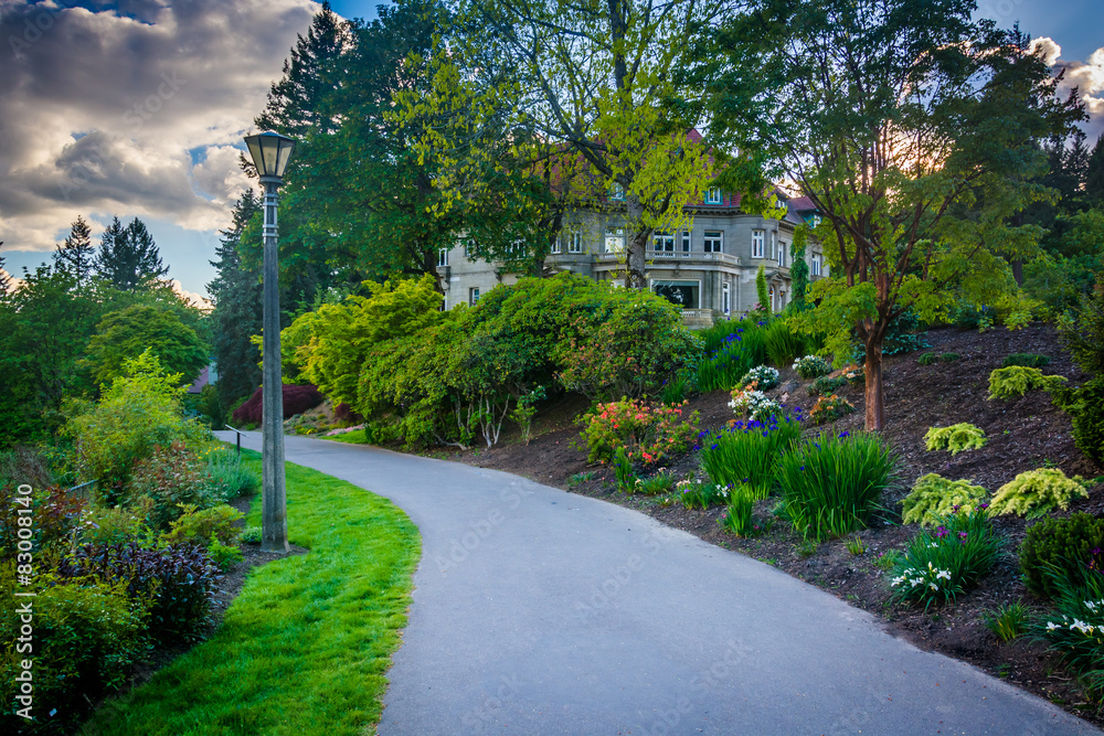 Gardens along a walkway outside the Pittock Mansion, in Portland