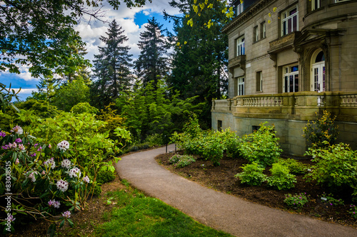 The Pittock Mansion and gardens at Pittock Acres Park  in Portla