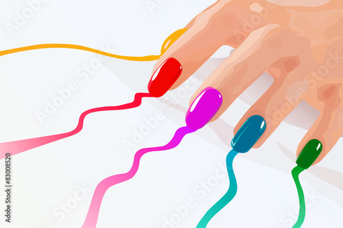 Woman hand with multicoloured nails