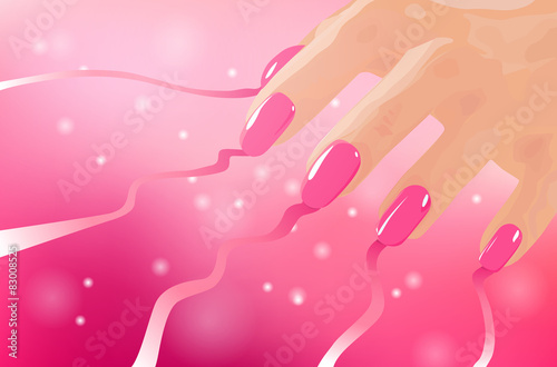 Woman hand with pink nails