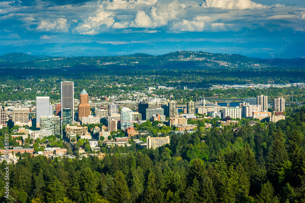 View of the Portland skyline from Pittock Acres Park, in Portlan