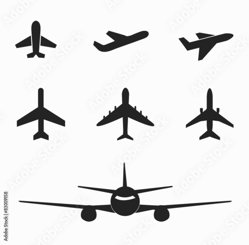 Set of airplane icon on white