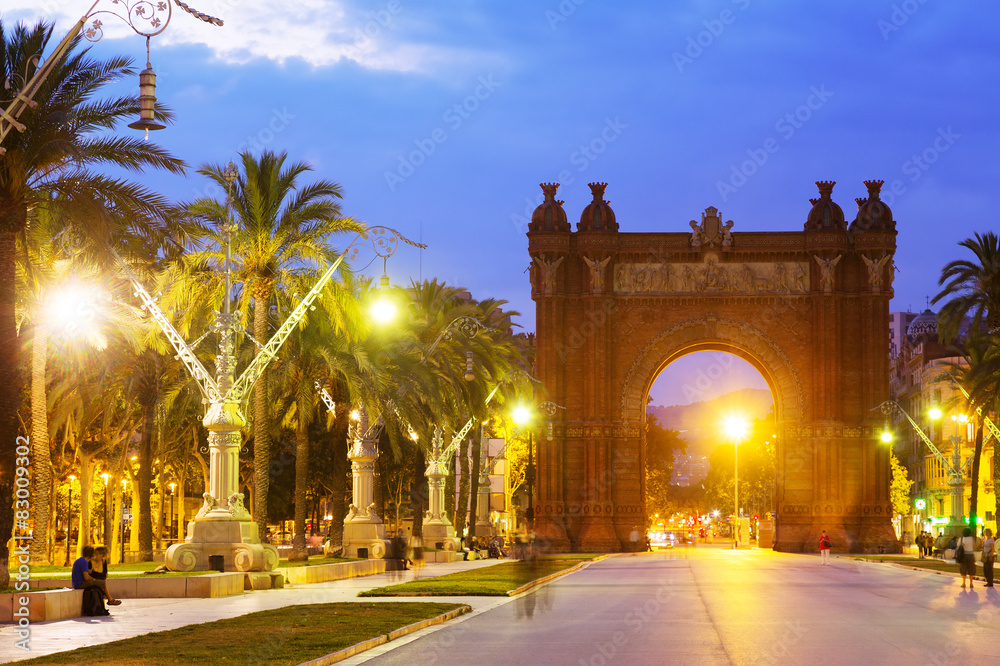 View of Barcelona. Arc del Triomf in evening
