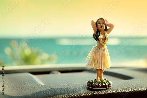 Hula dancer doll on Hawaii car road trip