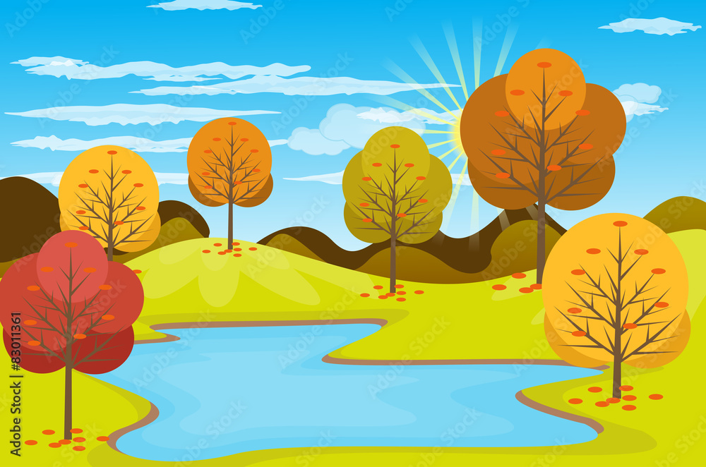 Autumn Landscape background with lake and mountain
