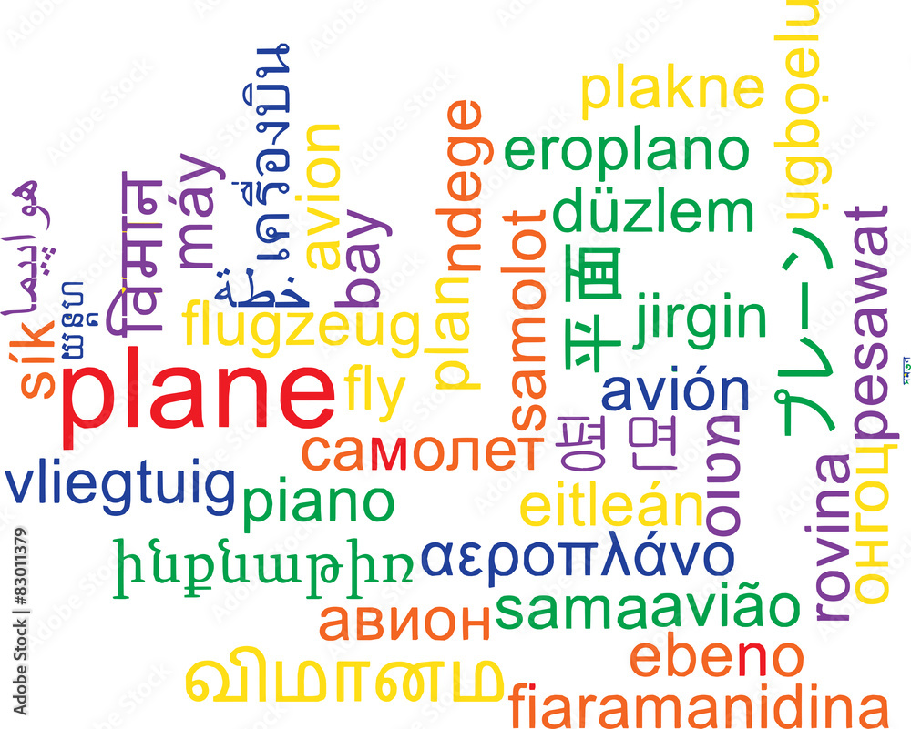 Plane multilanguage wordcloud background concept