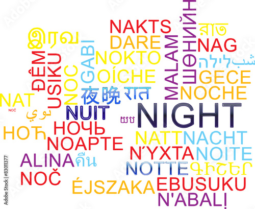 Night multilanguage wordcloud background concept