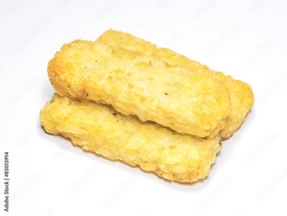 Hash brown pattie on white background.. Hash brown pattie on white background..
