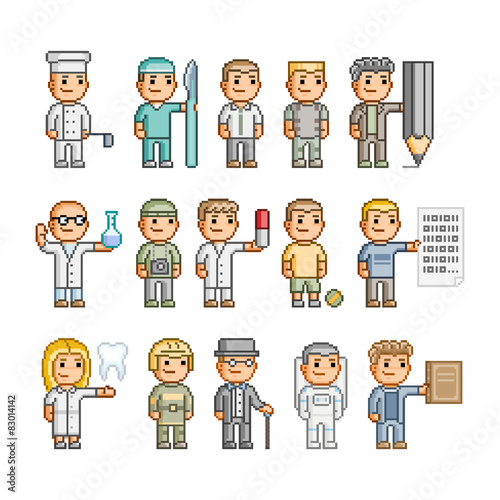 Pixel art people of different professions