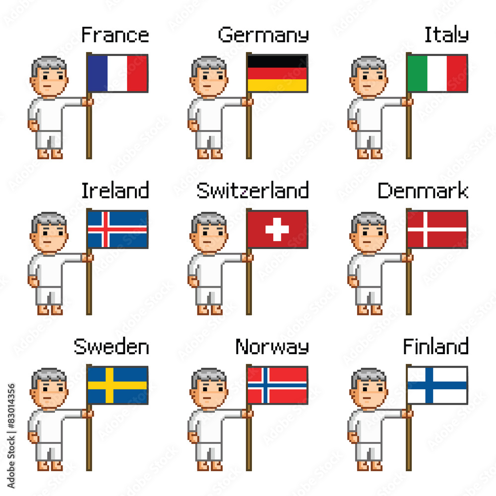 Men with the flags of European countries Men with the flags of European countries