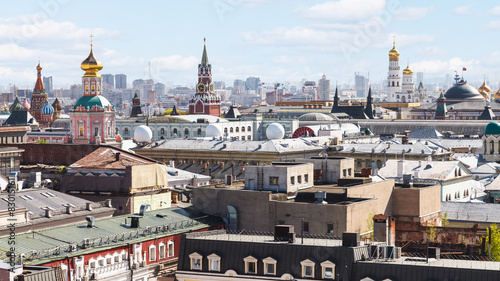 above view of Moscow city center with Kremlin