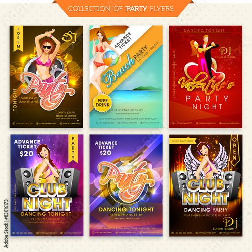 Collection of Party Flyers or Invitations.