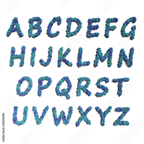 alphabet create by blue flowers white background