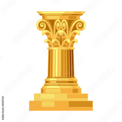 Corinthian realistic antique greek gold column isolated