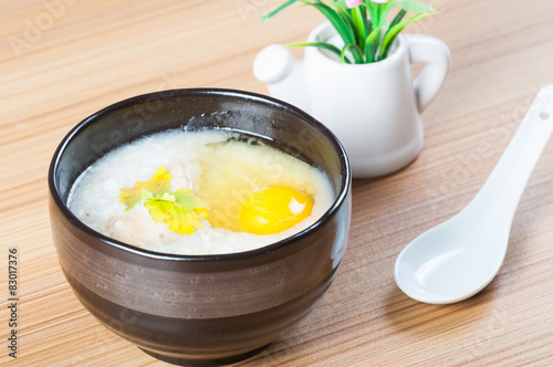 congee with chicken and raw egg