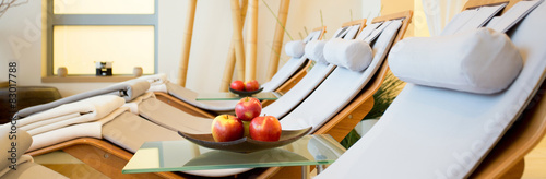 Photography Wooden fancy loungers in spa