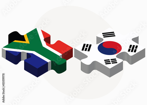 South Africa and South Korea Flags in puzzle