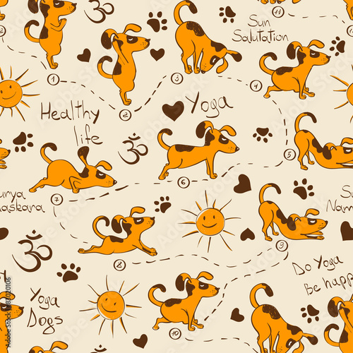 Wallpaper Mural Seamless pattern with dog doing yoga position of Surya Namaskara Torontodigital.ca