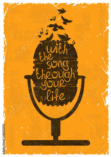 Retro musical illustration with silhouette of microphone.
