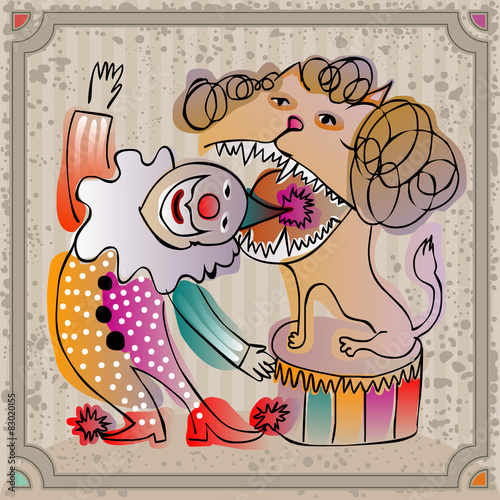 doodle circus clown with a lion