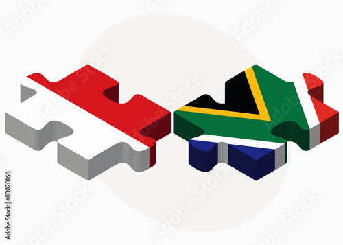 Indonesia and South Africa Flags in puzzle