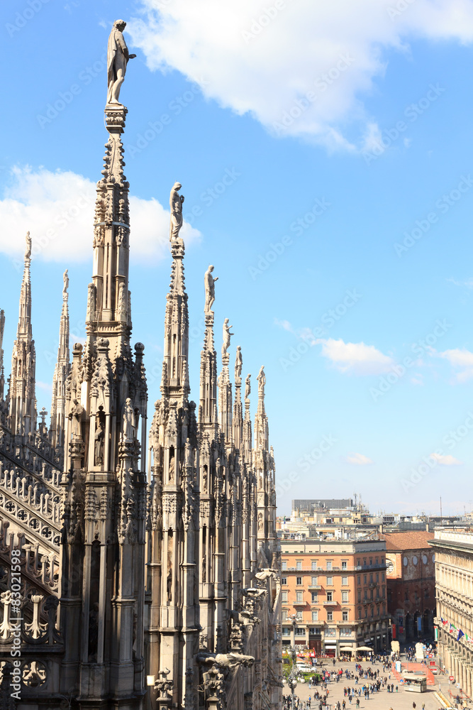 Statues on Milan Cathedral and Piazza del Duomo