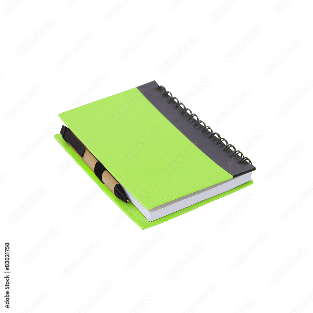 Notebook and paper pen on white Notebook and paper pen on white