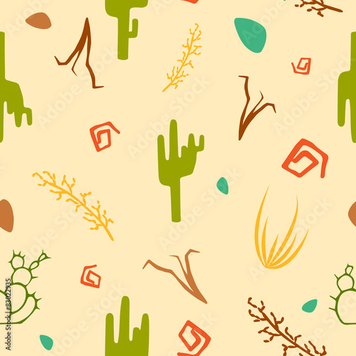 Seamless background pattern with plants of desert, cactus.