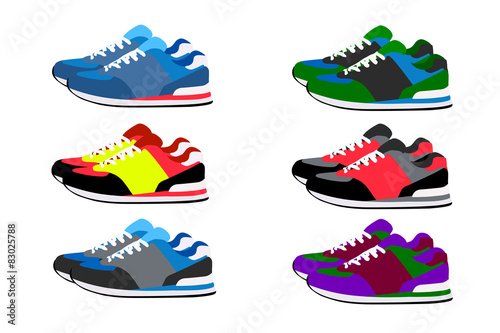 The logo of the sneakers in the vector.Sports summer sneakers in vector on a white background.