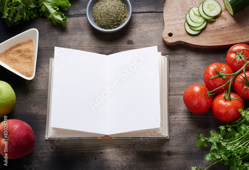 Cooking book on wooden table
