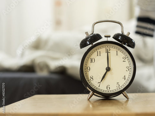 Retro alarm clock show 7 o'clock in the morning 