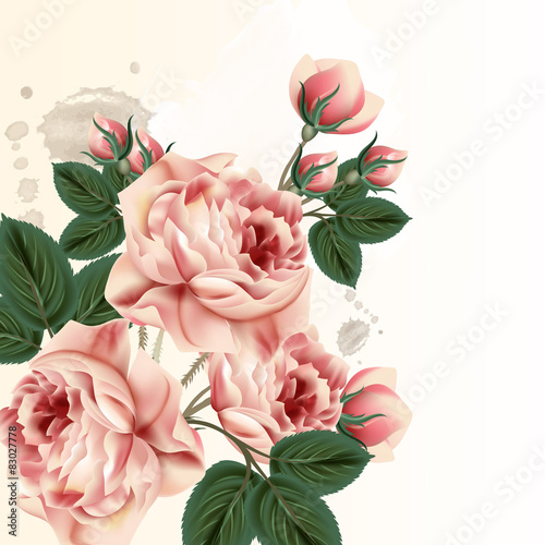Fototapeta Naklejka Na Ścianę i Meble -  Fashion vector background with roses in vintage style