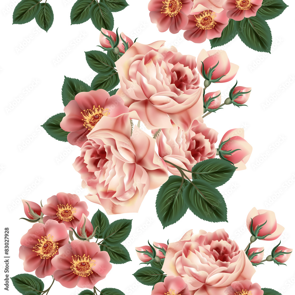 Seamless wallpaper pattern with roses in retro style