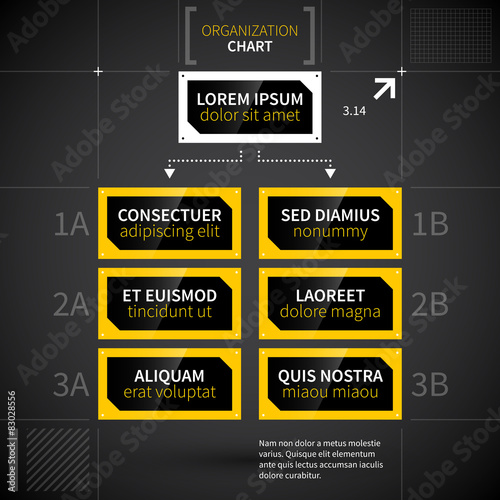 Modern techno organization chart template.