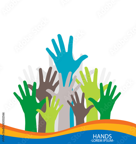 Photo of raised hands. Vector illustration.