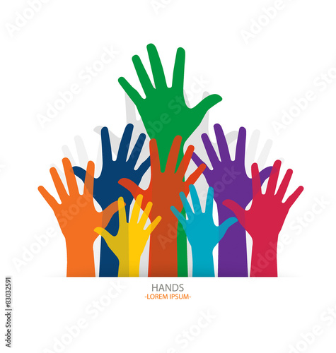Photo of raised hands. Vector illustration.
