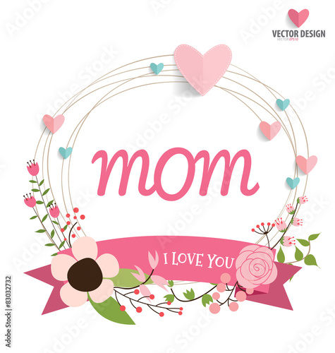 Happy Mother's Day, Floral bouquets with ribbon and heart, vecto