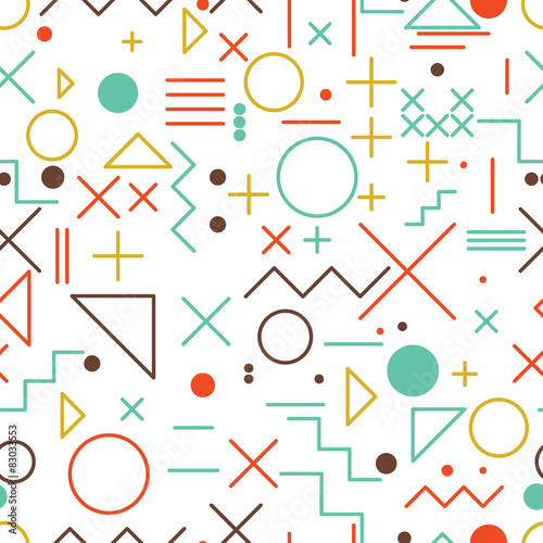 Mathematical symbols seamless pattern with simple colorful geome