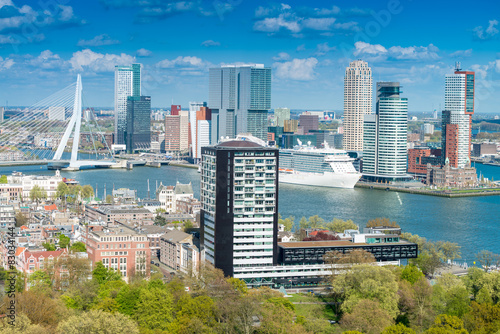 Rotterdam, Netherlands. City skyline on a beautiful sunny day photo