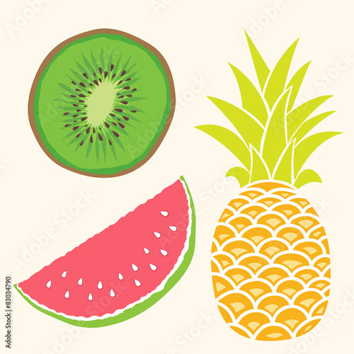 Fruit set. Mango, watermelon, pineapple
