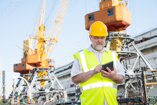 Engineer at a construction site in the port
