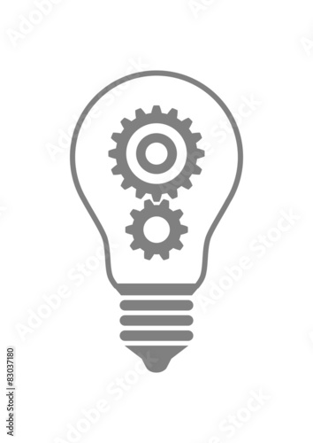 Gears in lightbulb on white background